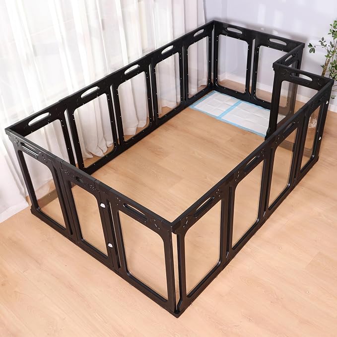 Clear Acrylic Indoor Dog Playpen, 30" H, 2 Panels, Black | Open View, Modern Home Fit, No Climbing Bars, Tool-Free Setup, For Puppies & Small Dogs