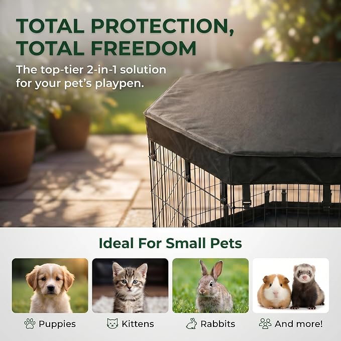 PJYuCien 2-in-1 Octagonal Dog Playpen Bottom Pad for 24" Side Pen, Black | Dual-function Pad, For Puppy Small Animals, Protects Floors, Easy Clean, 600D Oxford, Snap Hooks
