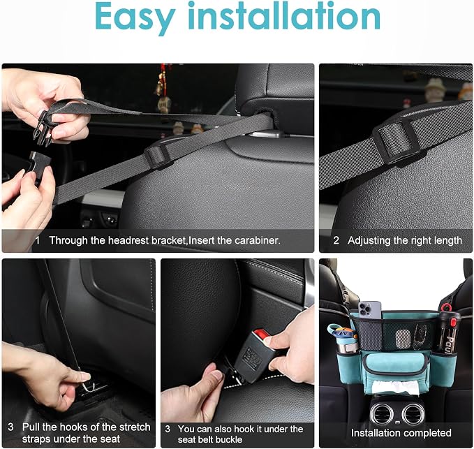 Leather Car Seat Organizer for Handbag/Purse – Fits Between Front Seats, Holds Wallet, Phone & Essentials. (Modle A/Blue)