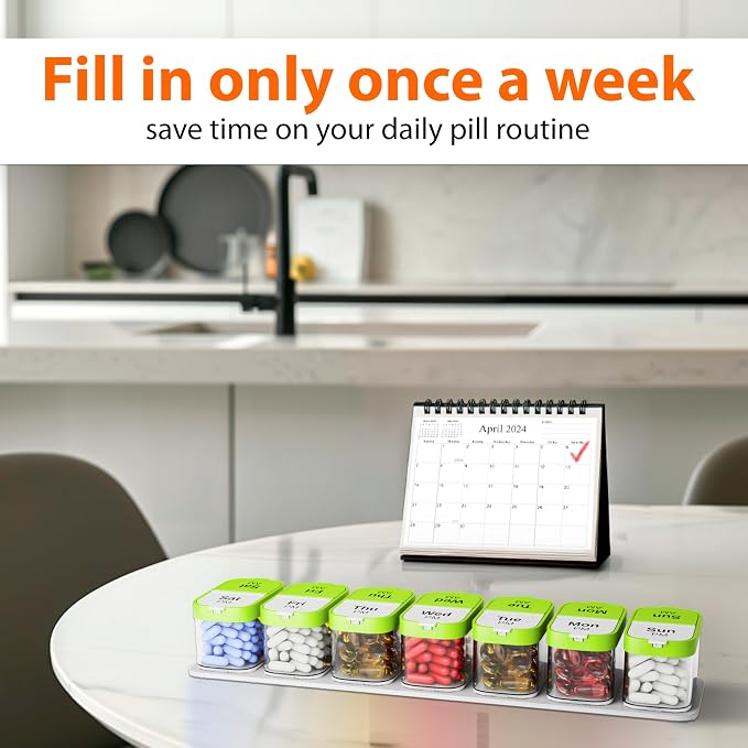 Extra Large Pill Organizer – Weekly Pill Box 7 Day AM PM for Big Vitamins & Supplements, Large Capacity Medication Dispenser with 7 Detachable Compartments, XL Pill Organizer 2 Times a Day