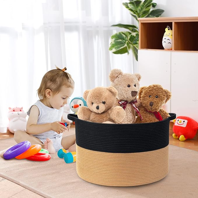 MEGASKET Extra Large Storage Basket, 22" X 14" Blanket Storage for Living Room, Decorative Kids Dog Toy Bin Box, Big Woven Cotton Rope Baskets for Organizing, Farmhouse Blanket Pillow Holder Organizer