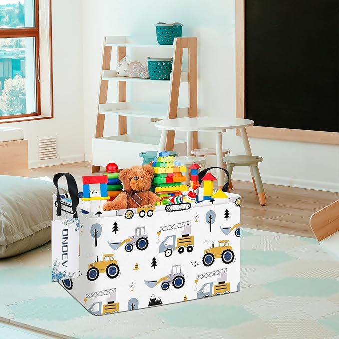 Rectangular Storage Bin, Foldable Construction Truck Excavator Basket | Damp-proof canvas with reinforced stitched handles.Great for clothes,books & sundries in closets,playrooms,laundry rooms.