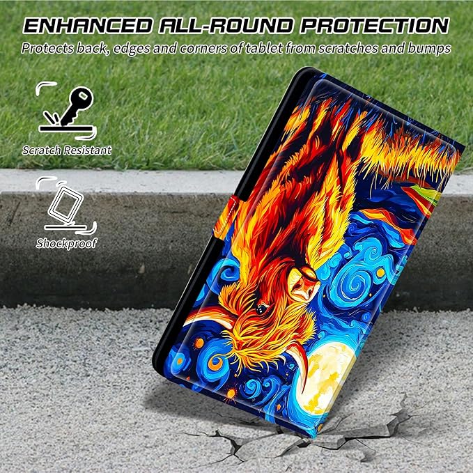 Universal Tablet Case for T-Mobile Revvl Tab 2 10.1" Model:9185W 2025/Revvl Tab 5G 10.36" 2023, 360 Degree Rotating Kickstand Protective Stand PU Leather Shell Cover for 9"-10.5", Star Cow