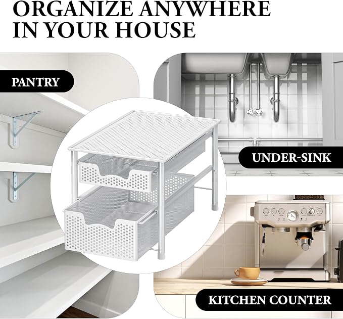 Simple Houseware Stackable 2 Tier Sliding Basket Organizer Drawer, White