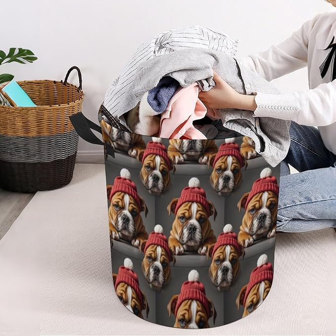 Large Foldable Laundry Basket English Bulldog Puppy Dog, Waterproof Hamper with Handles for Clothes, Toys, and Towel Organization at Home