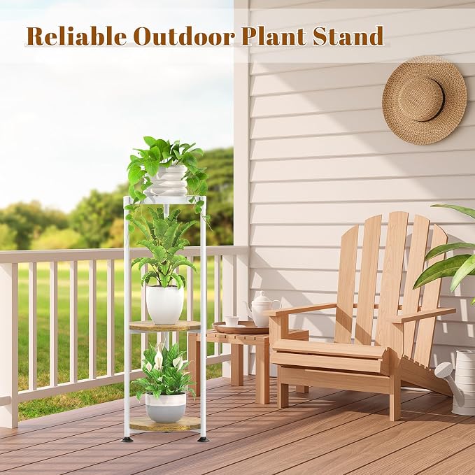 KMOTASUO Metal Plant Stand Tall for Indoor Outdoor Corner, 3 Tier White | Heavy Duty Flower Holder Rack, Modern Vertical Iron Shelf for Patio Bathroom Office Garden