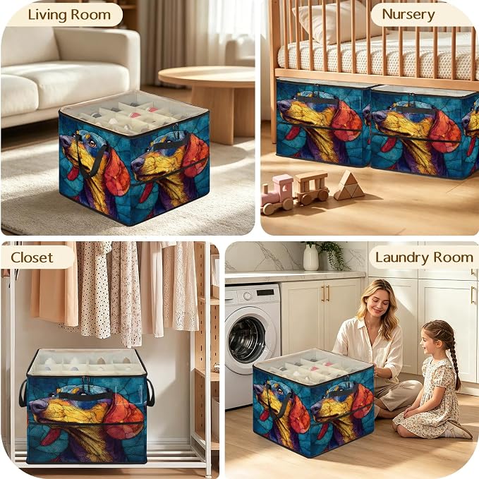 TropicalLife Boho Dog Shoe Organizer for Closet | Foldable Shoe Storage Box Bin 16-32 Pair Shoe Storage for Sneakers, Boots & Heels with Adjustable Dividers, Clear Cover