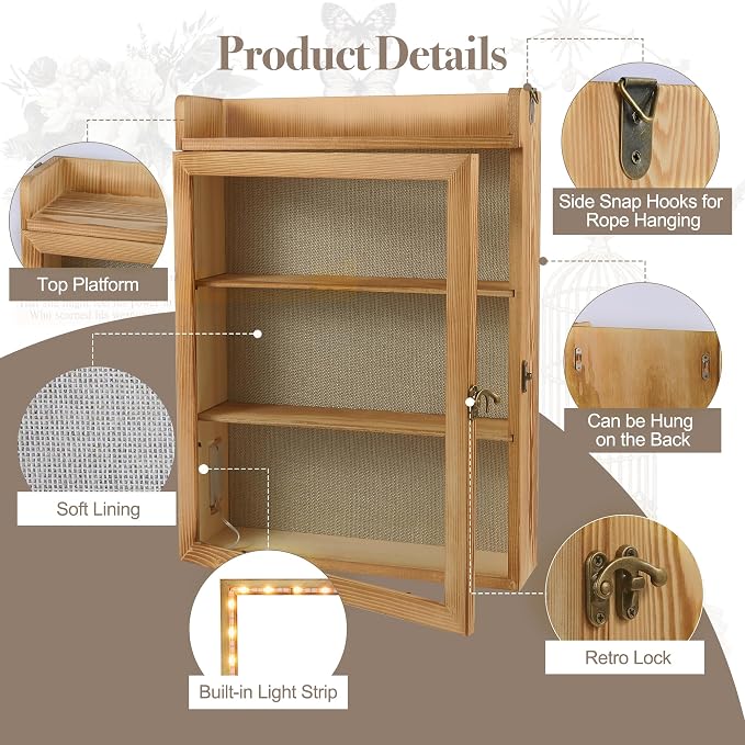 11x16 Flower Shadow Box Frame with Shelves, Rustic Wood