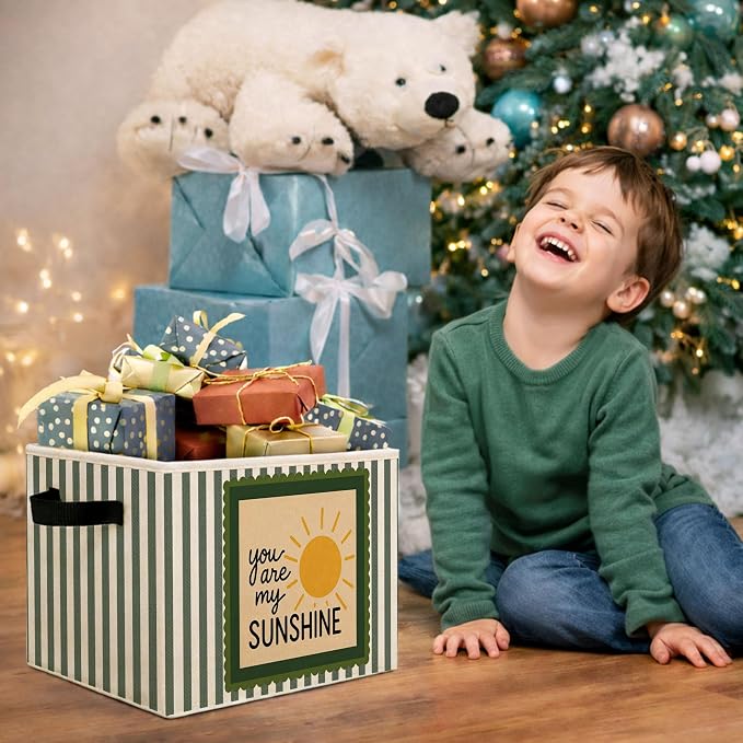 Sunshine Storage Bin, Foldable Fabric Basket for Kids Room Nursery | Foldable fabric storage bin with sunshine quote design for toys, books, clothes, nursery, bedroom, and playroom use.