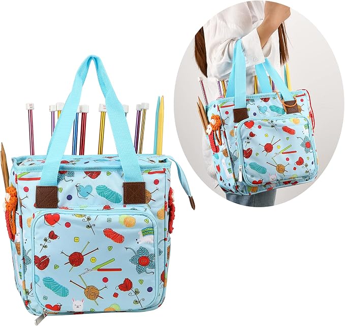 Yarn Knitting Storage Tote-Large Capacity Crochet Organizer Portable Travel Bag with Shoulder Strap Crochet Hooks Case for Unfinished Bulk Project