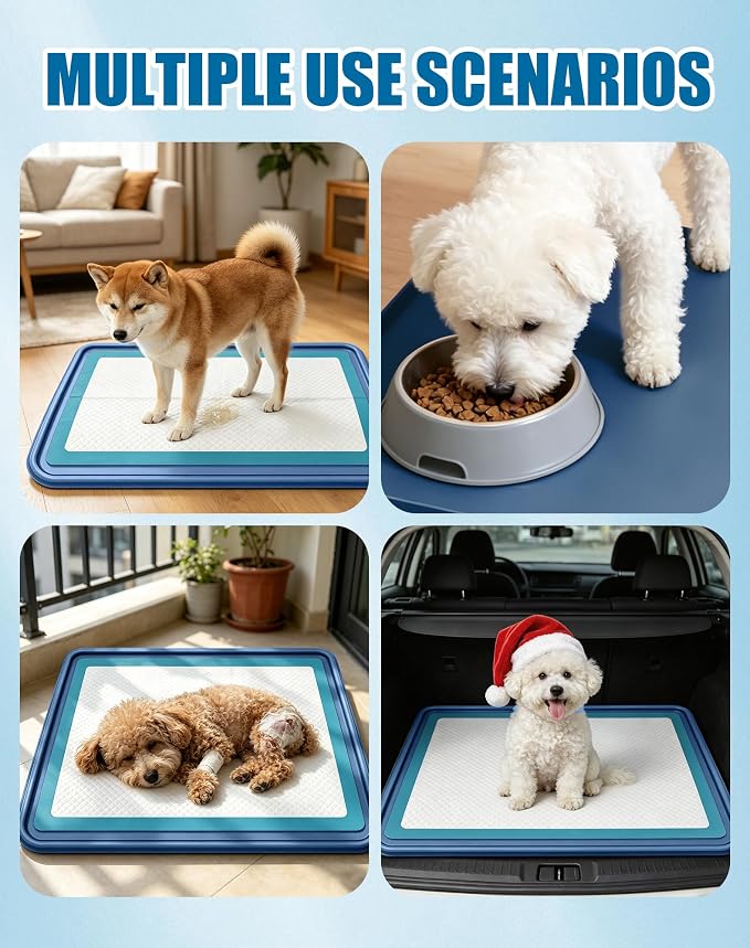 Puppy Pad Holder, 24"x24" Silicone Dog Pee Pad Holder Tray with Raised 0.75" Edge,No Spill Leak-Proof Mat Holder for Dog Training Pads,Square Potty Trays for Home Floor Protection, Blue