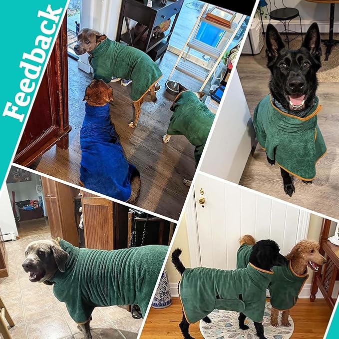 Dog Drying Coat Bathrobe Towel, Microfibre Material Fast Drying Super Absorbent Dog Bath Robe, Pet Quick Drying Moisture Absorbing with Adjustable Collar and Waist (Medium, Red)