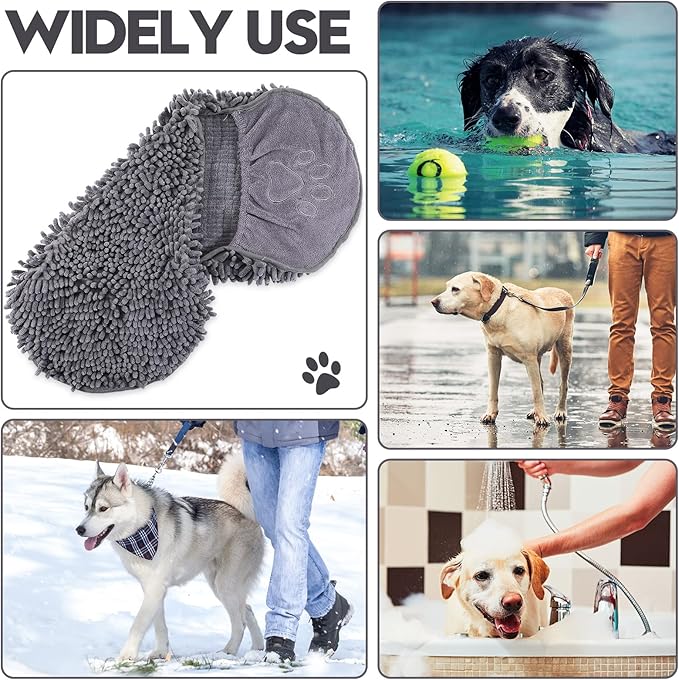 Newwiee 4 Pcs Large Dog Towels for Drying Dogs with Hand Pocket Microfiber Shammy Towel 32 x 14 in Dog Bath Towel Absorbent, Quick Drying, Machine Washable for Pet Puppy Clean Shower Supplies(Grey)