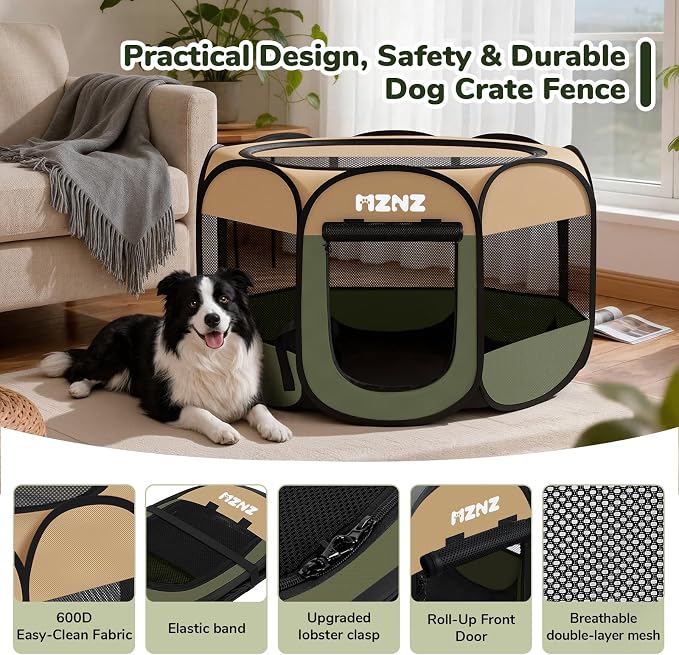 Dog Cat Small Animal Puppy Playpen Crate, Large, Olive Green | Portable Pop Up Pet Cage Enclosure Tent Kennel Indoor Outdoor with Carrying Case, No Assembly, Camping Use
