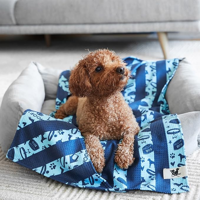 Dock & Bay Pet Towel - Super Absorbent & Quick Drying Dog Towels with Bag - 100% Recycled - Bark Blue, Medium (90x50cm, 35x19)
