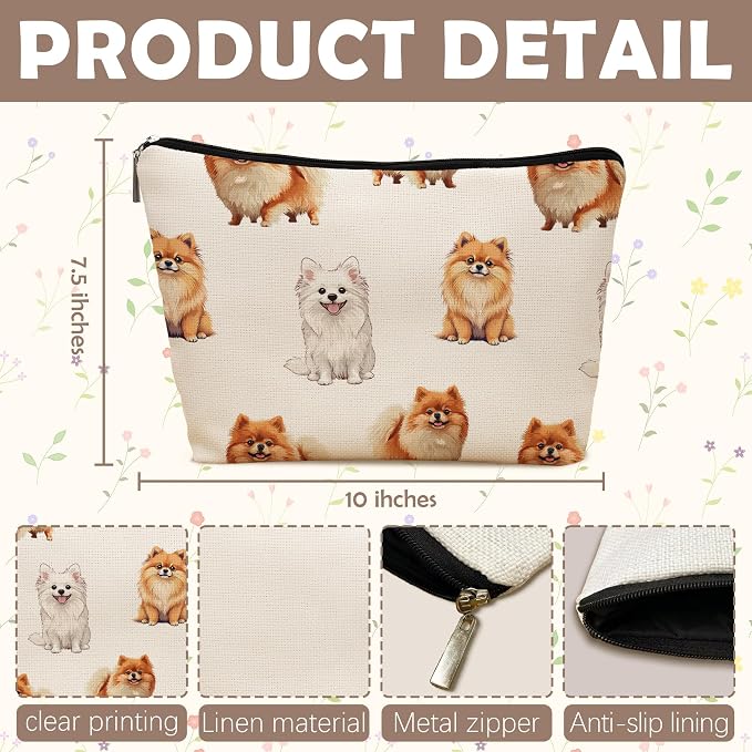 Pomeranian Dog Makeup Bag, Pomeranian Lovers Gifts Cosmetic Bag for Women, Dog Mom Lovers Owner Gifts for Women Christmas, Pet Lover Gift Zipper Travel Makeup Pouch for Purse