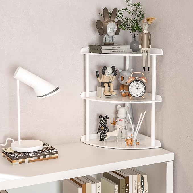Sezanrpt 3 Tier Acrylic Corner Shelf Organizer Storage 9.5x9.5x15.7 Inch, White Countertop Corner Shelf for Bathroom, Kitchen, Bedroom, Office, Study Room