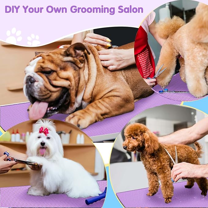42'' Stainless Steel Pet Dog Grooming Table, Arm/Noose/Tray, Purple | Foldable Dog Grooming Table for Dogs at Home, Adjustable Height Arm, Non-Slip Waterproof Tabletop, Capacity 330Lb