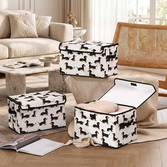 Stackable Storage Bins with Lids,Closet Organizers Fabric Box for Home and Office,Blanket Clothes Organizers,Under Bed Storage Containers 3 Pack