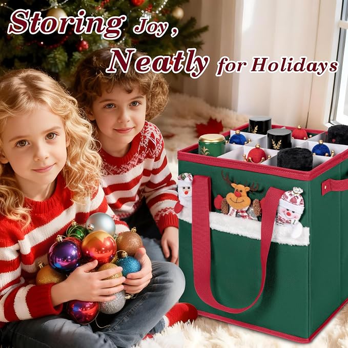 Christmas Nutcracker and Figurine Collectible Storage Box Stores Up to 9 16" Nutcrackers Holiday Ornaments Storage Box with Adjustable Dividers Zippered Top Xmas Decorations Storage Containers