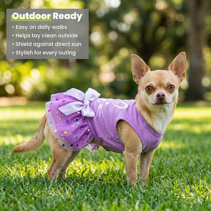 Fitwarm Easter Bunny Dog Dress, Holiday Dog Clothes for Small Dogs Girl, Pet Easter Outfit, Purple, White, XS