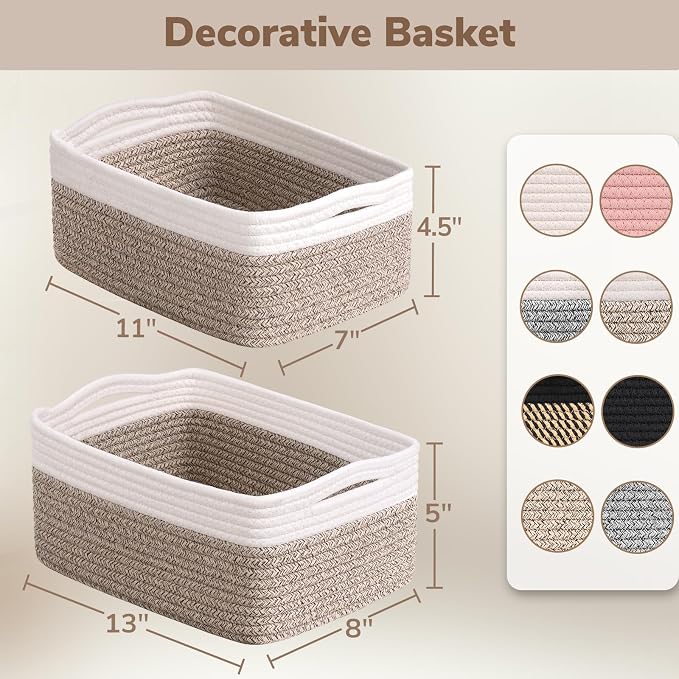 Goodpick 3-Pack Woven Storage Baskets for Gifts, 11 x 7 x 4.5 in | Empty Baskets for Closet, Dog Toy Basket for Pets, Closet Baskets for Organizing, Gift basket Empty, White