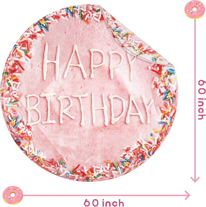 Bnuitland Pink Birthday Cake Blanket, 300 GSM Double Sided Giant Realistic Funny Gift Throw for Sofa Bed, Super Soft Novelty Food Blanket for Kids/Pets and Adults