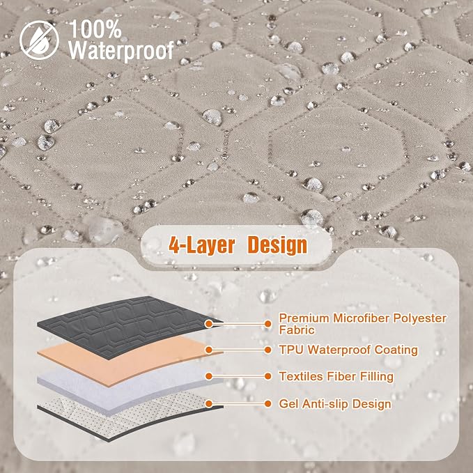 VANSOFY Waterproof Couch Cover for Pets, Khaki, 72.4" | Non-Slip, Washable, Utility Pockets, Pet Friendly, Furniture Protector Slipcover for 3 Cushion Plus Couch