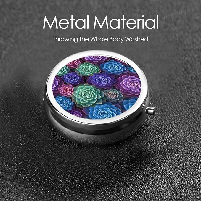 Purse Pill Holder, Cactus Succulent Plants Pattern Round Waterproof Organizer, Compact Case for Vitamins, Travel Pill Box Pocket Use for Active Lifestyles