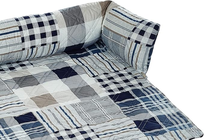 Brilliant Sunshine Blue Plaids & Stripes Dog Sofa Slipcover, Extra Large | Calming Pet Couch Bed with Removable & Washable Cover, Funiture Protector & Bed Mat for Dogs, Pets, Cats, 54"×32"×8"
