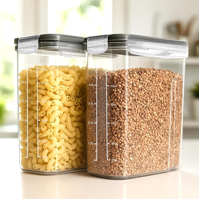 Utopia Kitchen Cereal Containers Storage Set, 2 Pack, 4L, Clear | Airtight Food Storage Containers with Lids, BPA-Free Cereal Dispensers for Pantry Organization and Storage
