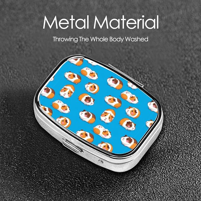 Personalized Pill Box Stainless Steel Custom Medicine Case Compact Supplement Organizer, Cute Cartoon Guinea Pigs