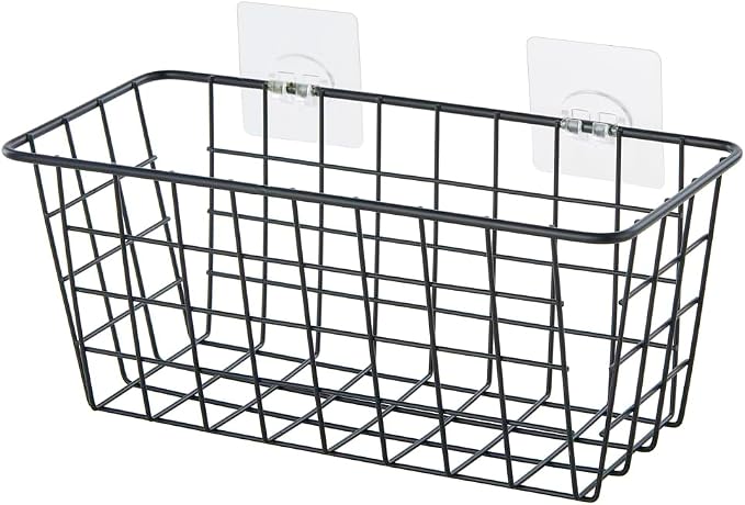 JUNCHU CHERRY 4 Pack Hanging Sorage Basket, Bathroom Basket, Household Goods, with Traceless Tape, no Drilling, for Cabinet Storage, Kitchen, Bathroom, Storage Room,Black