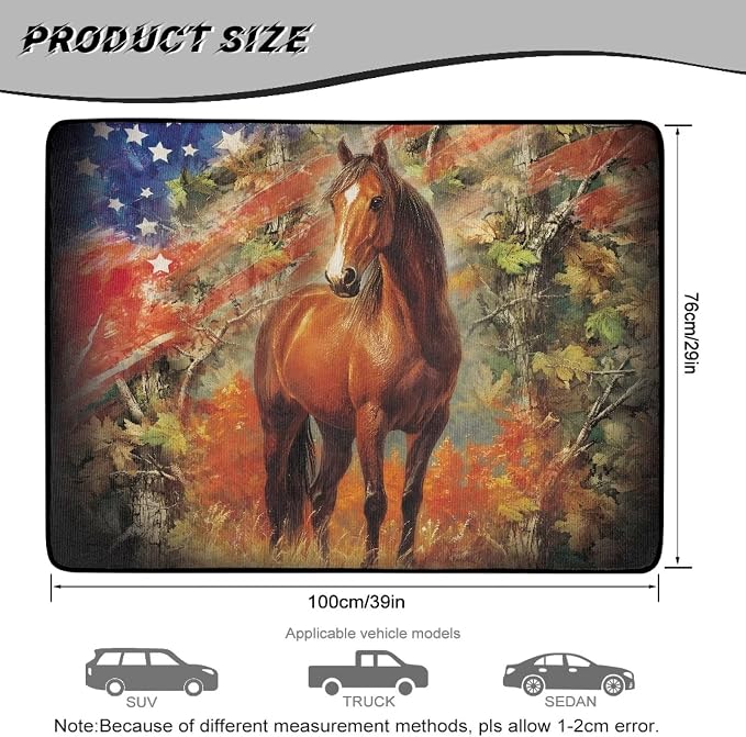 All Weather Cargo Liner American Flag Horse Car Trunk Mats USA Patriotic Cargo Mats for Most Cars Non Slip Rear Trunk Mat Floor Mat Covers Universal Size 29" x 39"