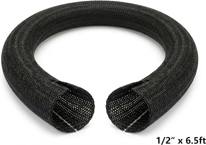 1/4 inch Split Cable Sleeve - 6.5ft Cord Protector Wire Loom Tubing (Black - 1/2 inch x 6.5ft)