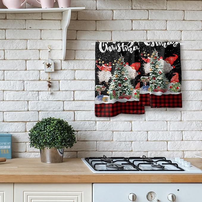 Winter Gnomes Hand Towels Set of 2 Xmas Tree Decorative Absorbent Fingertip Towels Home Hotel Spa Gym Face Towels Kitchen Tea Dish Towels