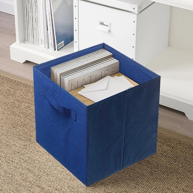 PowerKing Collapsible Storage Cubes, Farbic Storage Bins, Dark Blue, 2Pack | Sturdy, Lightweight, Easy Pull Handle, Closet & Shelf Organizer, Clothes and Toys Storage, 10.5'' x 11'' x 10.5''
