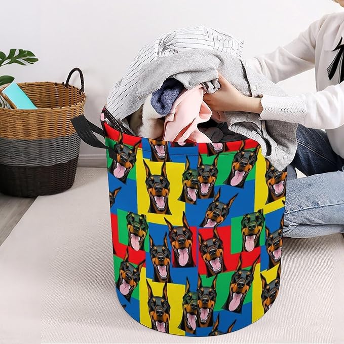 Waterproof Collapsible Hamper Doberman Pinscher Dogs, Large Capacity Laundry Basket with Handles for Clothing, Toy, and Home Organization