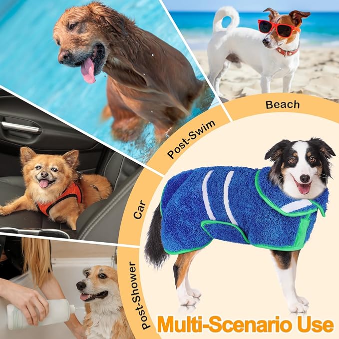 Dog Bathrobe Super Absorbent Dog Towels Large Quick Drying Robes for After Bath Soft Adjustable Warm Keeping Dogs Towel(S-XXL)