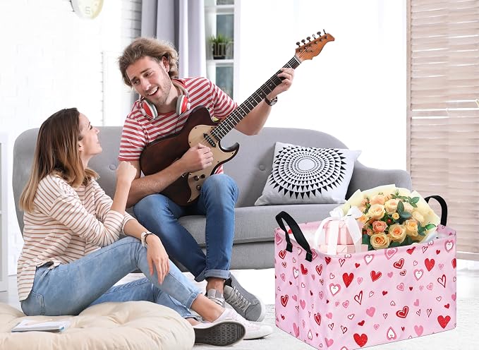 Kid Storage Basket Gift Shelf Basket Toy Storage Bin, Nursery Basket Organizer Box for With Handles for Room Deco Heart Pattern Valentine's Baskets