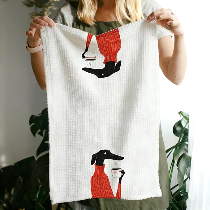 Funny Coffee Italian Greyhound Kitchen Towels Decorative, Italian Greyhound Gifts Hand Tea Towels for Coffee Bar, Dog Mom Lovers Dad Gifts Dish Towel Dishcloth, 16x24 Inch