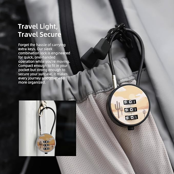 Luggage Lock with Code for Suitcase Zipper Backpack Travel Bags, Small Combination Lock Outdoor Waterproof, 3 Digit Mini Cable Padlock for Gym Locker, Cabinet Hasp, Tool Box, Storage Case