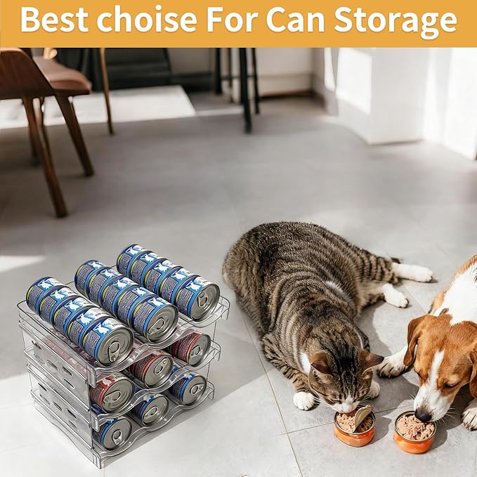 Cat Food Can Organizer 3-Tier Hold 54 Cans 3.5oz Transparent Cat Can Rack | Wet cat food storage rack suitable for kitchen cabinets and storage cabinet countertops,Suitable for multi size cans