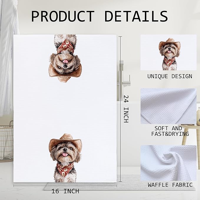 Cabana Bro Shih Tzu Gifts Kitchen Towels, Shih Tzu Gifts for Dog Lovers Decorative Hand Towels for Bathroom, Funny Western Cowboy Lion Dog Puppy Dish Tea Towels for Kitchen, 16x24 Inch