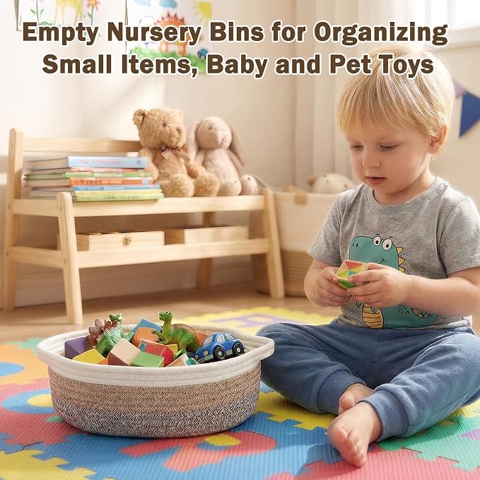Basket for Gifts Empty, Small Woven Basket with Bags and Ribbons, Baby Toy Baskets with Handles, Wicker Storage Bin for Baby Showers or Pet Toy (White-Brown Gradient, 1 Pack (12"x 8"x 3.74"))