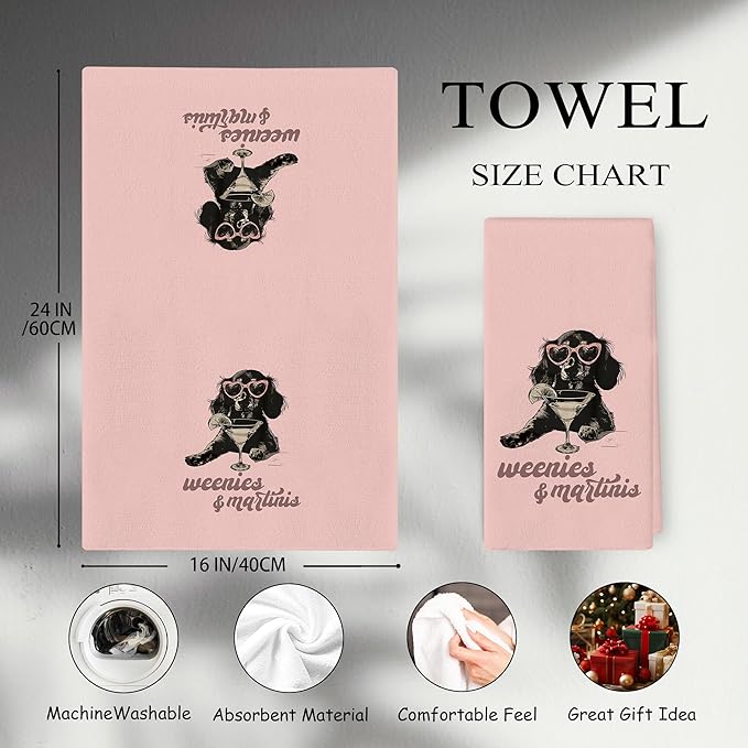 Dachshund Kitchen Dish Towels - Dachshund Gifts for Women, Wiener Dog Dachshund Kitchen Decor, Funny Weenies Martinis Hand Towels for Kitchen Decorative 16x24