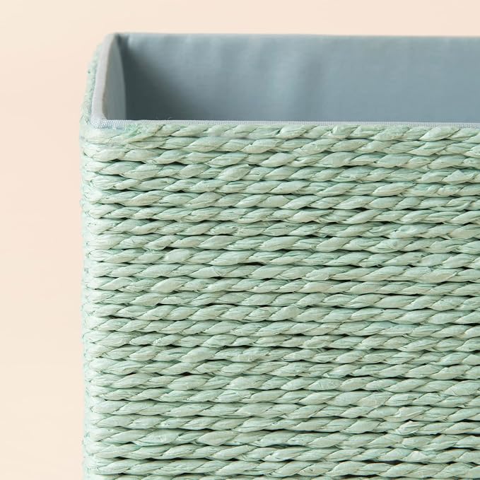 LA JOLIE MUSE Bathroom Basket Organizers, Paper Rope Storage, Green 4 Pack