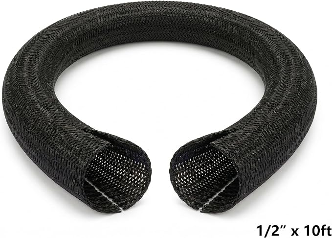 1/4 inch Split Cable Sleeve - 6.5ft Cord Protector Wire Loom Tubing (Black - 1/2 inch x 10ft)