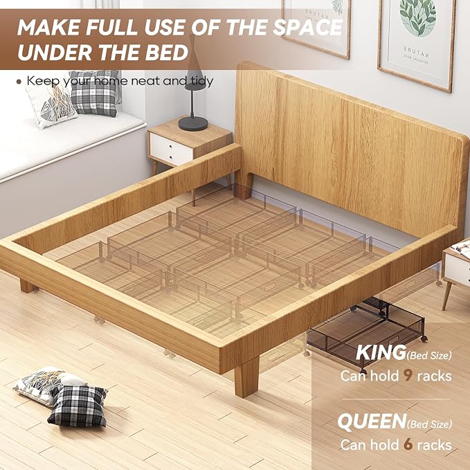 Under Bed Storage with Wheels & Handle,Metal,Large,4 Pack,Black | Tool-free assembly, glide smoothly, easy reach, foldable, maxmazie low-profile beds, dorm, keep seasonal clothes, shoes fresh