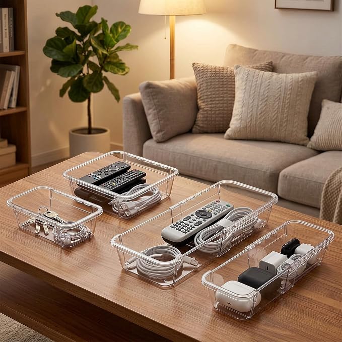 PrecisionAuto Expandable Drawer Organizer Set | Clear PET Plastic Desk Dividers for Office, Kitchen, Bathroom, and Vanity, Adjustable, Multi-Size Storage Bins Space-Saving